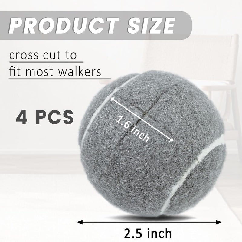 Dekafri Tennis Balls For Walkers Pre Cut 4pcs Walker Tennis Balls Precut For Seniors, Pre-Cut Ball For Walker Feet And Chair Legs, Universal Walker Glides Ball For Floor Protection, Fits Most Legs (Gray) - Image 2